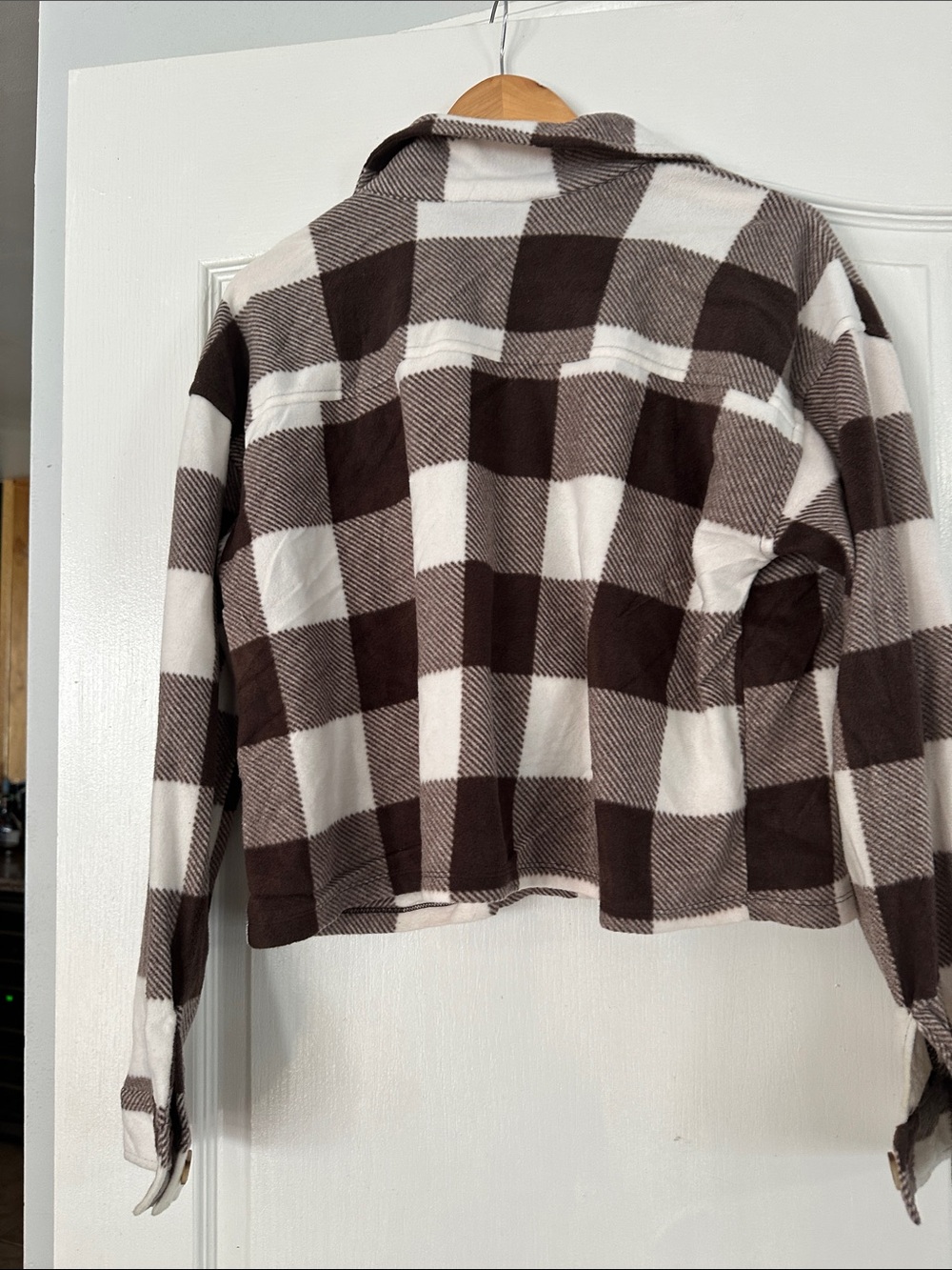 Soft cashmere material Checked Brown & White Women's Shacket Jacket - Picture 4 of 5